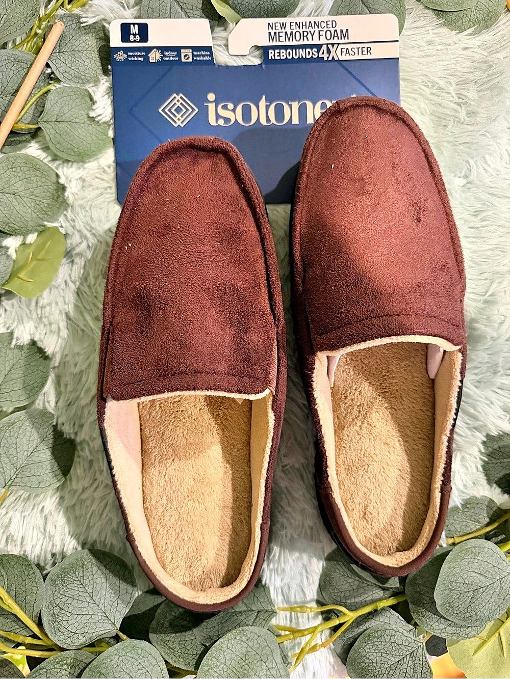 Isotoner Men's Microsuede Hoodback Clog Slippers Brown US 8-9